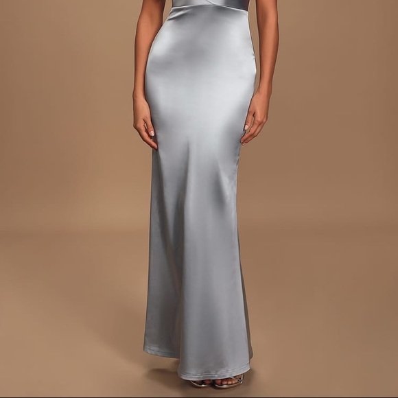 Lulu’s Pastel Blue Satin Cowl Neck Maxi Dress - Picture 5 of 12